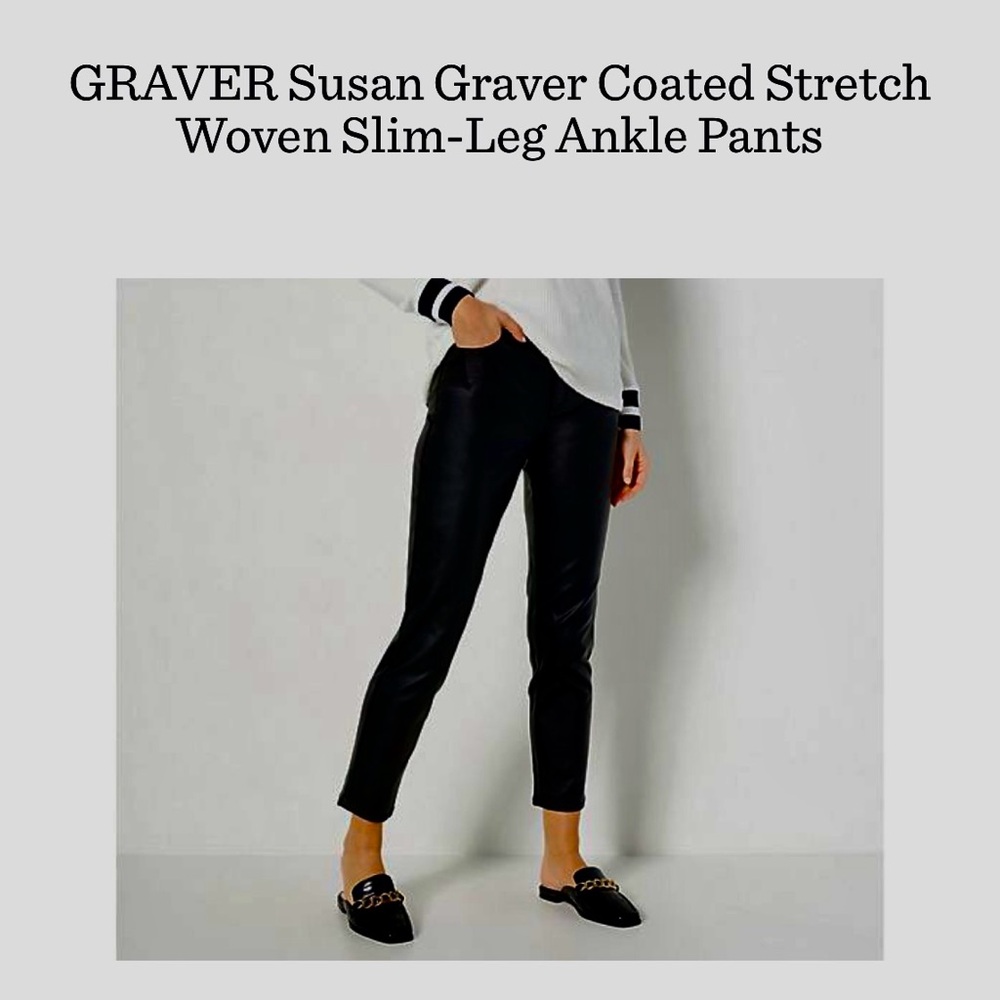 Susan Graver Chic Black Faux Leather Pants.
NEW never worn. So cute!